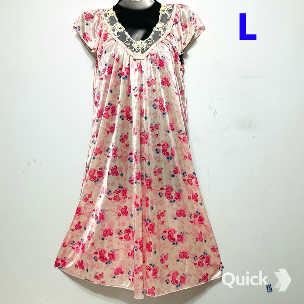 sz L - New Light Pink Floral Cap Sleeve Nightgown # 23